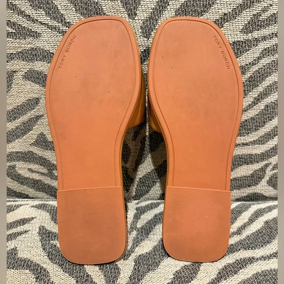 Tory Burch Tan Sport Leather Slides with Gold Detailing Double T size 7 - Picture 9 of 12